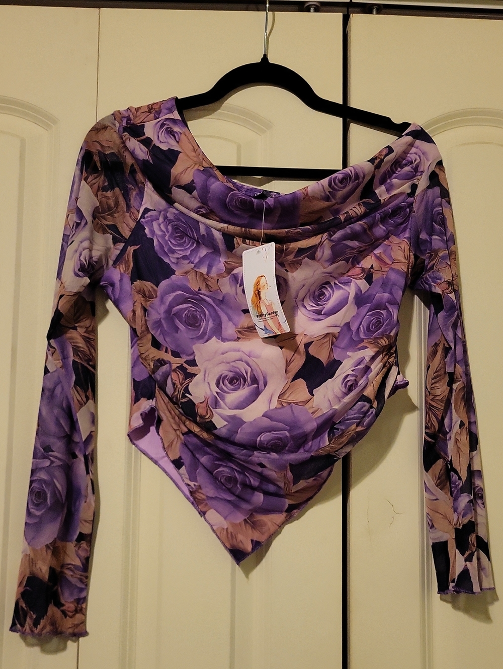 Purple Rose Print Long Sleeve Women’s Top